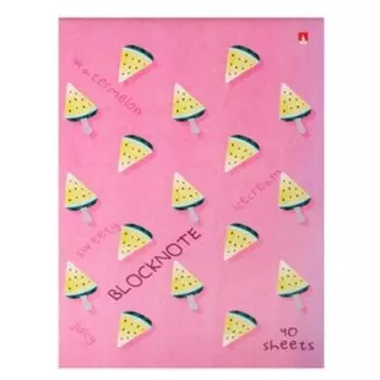 Блокнот А5, 40 листов на скрепке "Арбузики", обложка ламинированный картон, блок 55 г/м2, МИКС