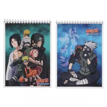 Блокнот А5, 60 листов в клетку на гребне Naruto, обложка мелованный картон, выборочный УФ-лак, блок офсет, МИКС