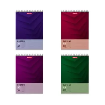 Блокнот А5, 60 листов в клетку на спирали ErichKrause Duotone Next, обложка мелованный картон, блок офсет, белизна 100%, МИКС