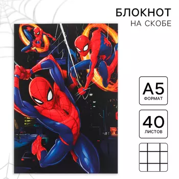 Блокнот А5, 40 листов, на скрепке, в точку, софт-тач, «Человек-паук»
