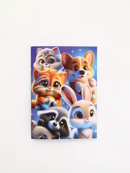 Блокнот А6, 32 л на скрепке, в клетку «Пушистики»