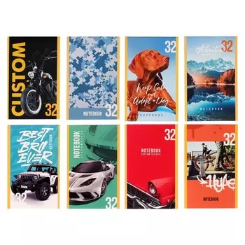 Блокнот А6, 32 листа в клетку на скрепке "Мальчики", обложка мелованный картон, блок офсет, МИКС