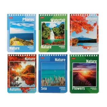 Блокнот А6, 40 листов на гребне "Пейзажи", обложка мелованный картон, УФ-лак, блок 65 г/м2