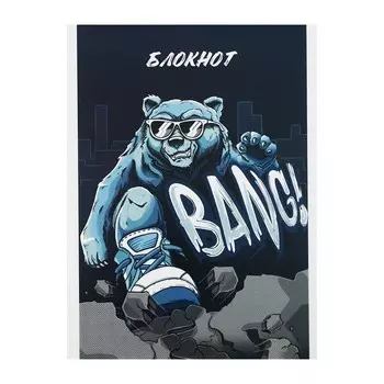 Блокнот А6 40 листов в клетку «Крутой гризли», обложка мелованный картон, блок 65г/м