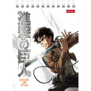 Блокнот А6 40 листов в клетку на гребне "Атака Титанов_Сезон 1-3", обложка мелованный картон, УФ-лак, блок 65 г/м2, МИКС