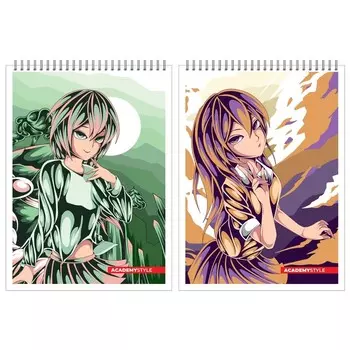 Блокнот А6 40л кл на греб Аниме девушки, обл мел карт, ВД лак, бл 60г/м2 МИКС