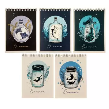 Блокнот А6 40 листов на гребне, в клетку "В банке", обложка мелованный картон, выборочный твин-лак, блок офсет 65, 5В ассорти