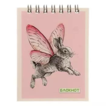 Блокнот А7, 40 листов в клетку на гребне "Кролики", обложка мелованный картон, выборочный твин-лак, блок 65 г/м2, МИКС