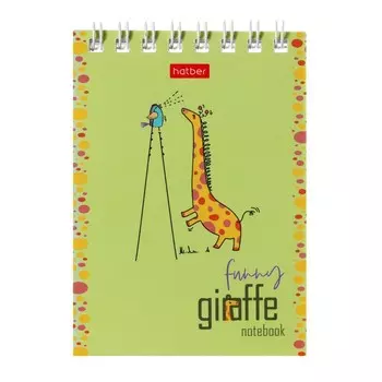 Блокнот А7, 60 листов в клетку, на гребне "Весёлый жираф", обложка мелованный картон, блок 65 г/м, МИКС