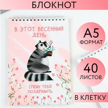 Блокнот «Енот», на гребне, А5 40 листов