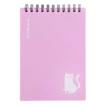 Блокнот на спирали A6 80 листов, клетка, ErichKrause "Brave cats" пластиковая обложка шелкография, блок офсет белизна 100%, фиолетовый