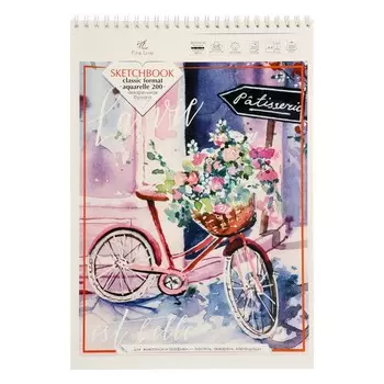 Блокнот-скетчбук А4, 20 листов на гребне Classic Format, обложка мелованный картон, жёсткая подложка, матовая ламинация, акварельный блок 200 г/м2, 50% хлопок