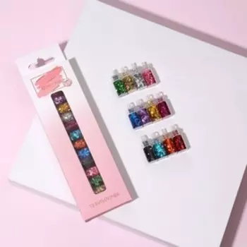 Блёстки для декора, крупные, 12 бутылочек, в картонной коробке, разноцветные