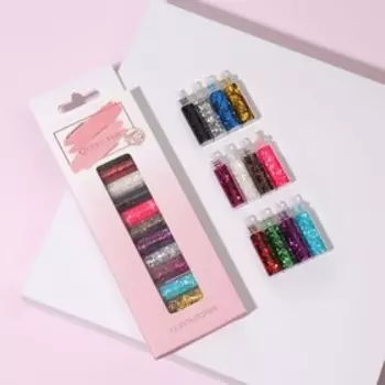 Блёстки для декора, крупные, 12 бутылочек, в картонной коробке, разноцветные