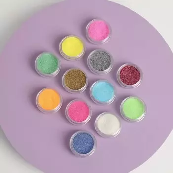 Блёстки для декора, мелкие, набор 12 баночек, в пластиковом органайзере, разноцветные