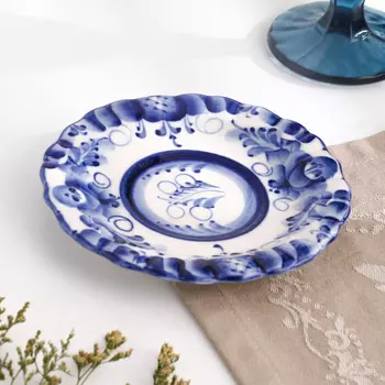 Блюдце "Анемон", D - 15 см, гжель