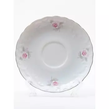 Блюдце к чашке Cmielow Rococo «Бледные розы, отводка платина», d=15.7 см