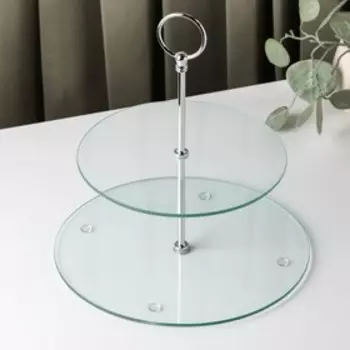 Фруктовница 2-х ярусная круглая Доляна, d=25/20 см, стекло, прозрачная