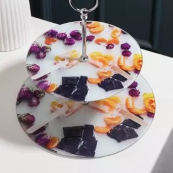 Фруктовница Доляна «Фруктовый лёд», d=25/20 см, 2 яруса, стекло, разноцветная