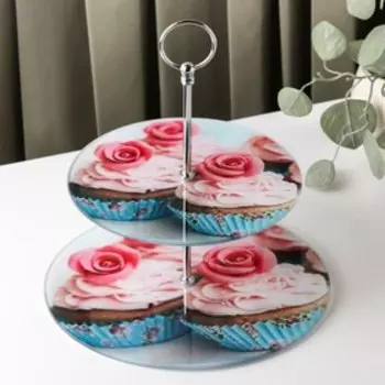 Этажерка-фруктовница круглая Доляна «Маффин», 2 яруса, d=25/20 см, стекло