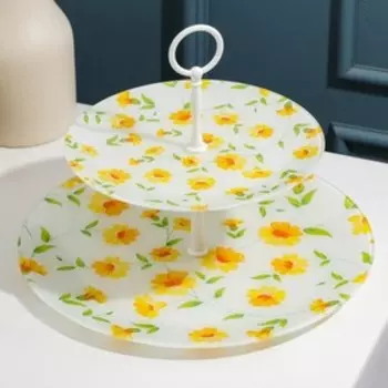 Блюдо 2-х ярусное Доляна «Нарцисс», d=21/29,5 см