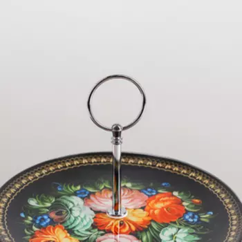 Этажерка - фруктовница круглая Доляна «Народные мотивы», 2 яруса, d=25/20 см, стекло, цвет чёрный