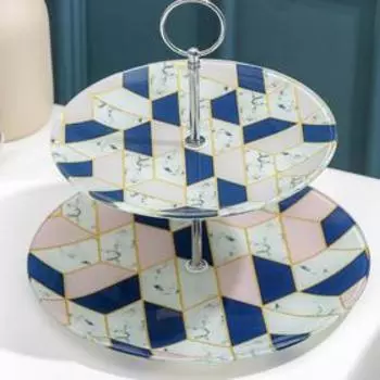 Блюдо 2-х ярусное Доляна «Розовый мрамор», d=25/20 см