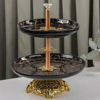 Блюдо 2-х ярусное «Марбл», 20,8/25,5 см, цвет чёрный