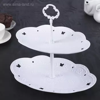 Этажерка для фруктов и десертов «Вивьен», 2 ярусная, пластик, овальная, 25,517,5/3021,5 см, белая