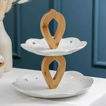 Этажёрка для фруктов и десертов Доляна «Сьюзен», 2 яруса, 252027 см, керамика, белая