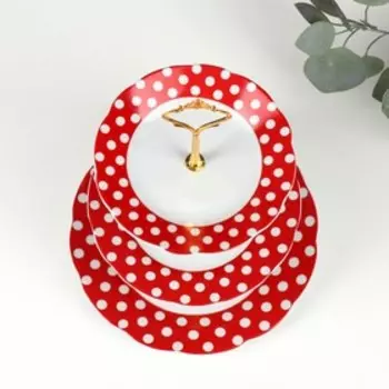 Этажёрка для фруктов и десертов Доляна «Горох», 3 яруса, керамика, d=15.5/17/23 см, красная