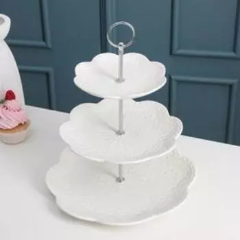 Этажерка - фруктовница Доляна «Сьюзен», 3 яруса, d=15/20/26 см, фарфор, белая