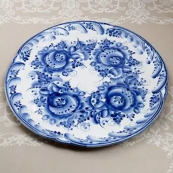 Блюдо «Цветы"» круглое, D=37см, гжель