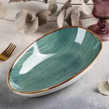 Блюдо керамическое для подачи «Сапфир», 26×16×7 см, цвет серо-зелёный