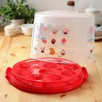 Тортовница с крышкой, съёмная подставка для пирожных, 11 ячеек, 30,521,5 см, цвет красный