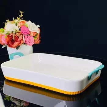 Блюдо для запекания Lenardi, прямоугольное, с ручками, фарфор, длина 33 см