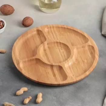 Менажница Доляна Striata, d=25 см, 5 секций, бамбук, бежевая