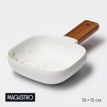 Блюдо для подачи с деревянной ручкой Magistro, 550 мл, 1515 см, фарфор, белое