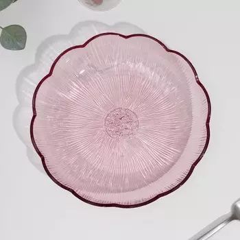 Блюдо из цветного стекла, d=22 см, h=4 см, цвет розовый