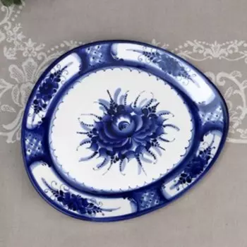 Блюдо "Капля", гжель, фарфор, 28х25 см