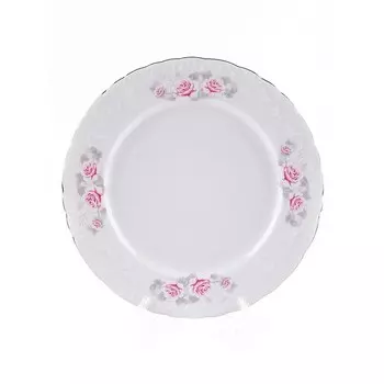 Блюдо круглое Cmielow Rococo «Бледные розы, отводка платина», d=32 см