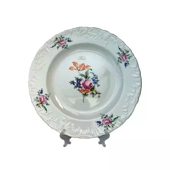 Блюдо круглое Rococo «Мейсенский букет, отводка золото», d=29 см