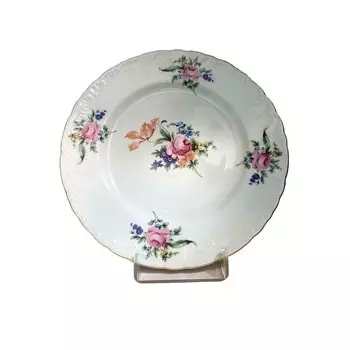 Блюдо круглое Rococo «Мейсенский букет, отводка золото», d=32 см