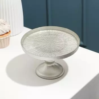 Блюдо «Кувшинка Нимфея», d=16 см, на ножке, стекло, серебристое