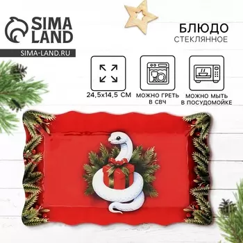 Блюдо новогоднее стеклянное «Новогодняя змейка», 24,6 х 14,7 см