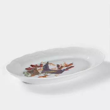 Блюдо фарфоровое «Сезон охоты», d=31,5 см, белое, рисунок микс
