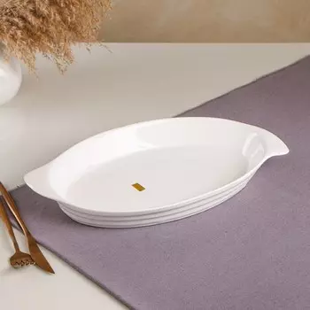 Блюдо "Овальное", белое, керамика, 37х20х4.5 см, 1 сорт, Иран