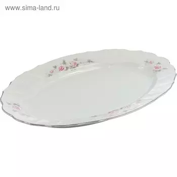Блюдо овальное Bernadotte, декор «Бледные розы, отводка платина», 39 см