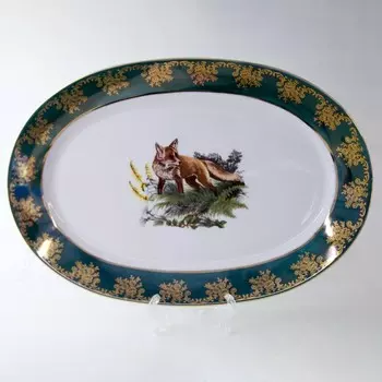 Блюдо овальное Cmielow Astra «Охота зелёная», длина 33 см