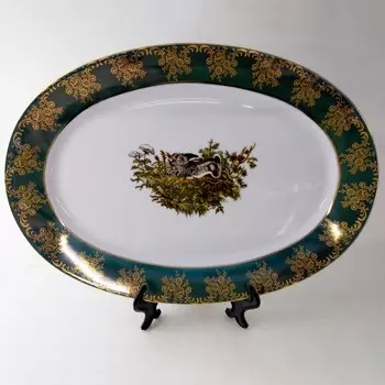 Блюдо овальное Cmielow Астра «Охота зелёная», длина 23 см